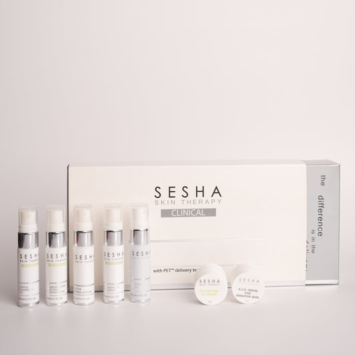 Best clinical skincare trial kit by Sesha Skin Therapy, perfect for travel and professional use.