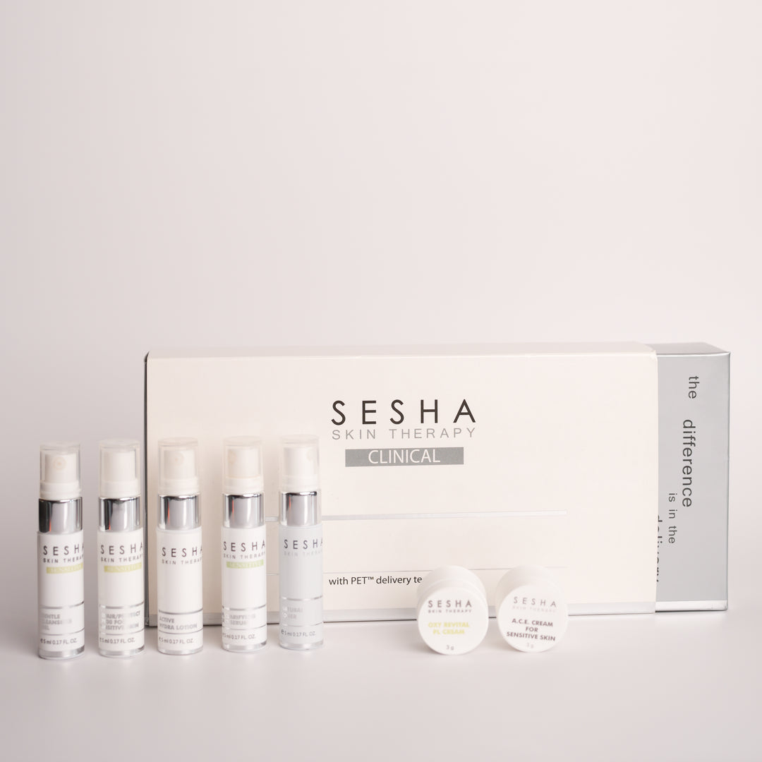 Best clinical skincare trial kit by Sesha Skin Therapy, perfect for travel and professional use.