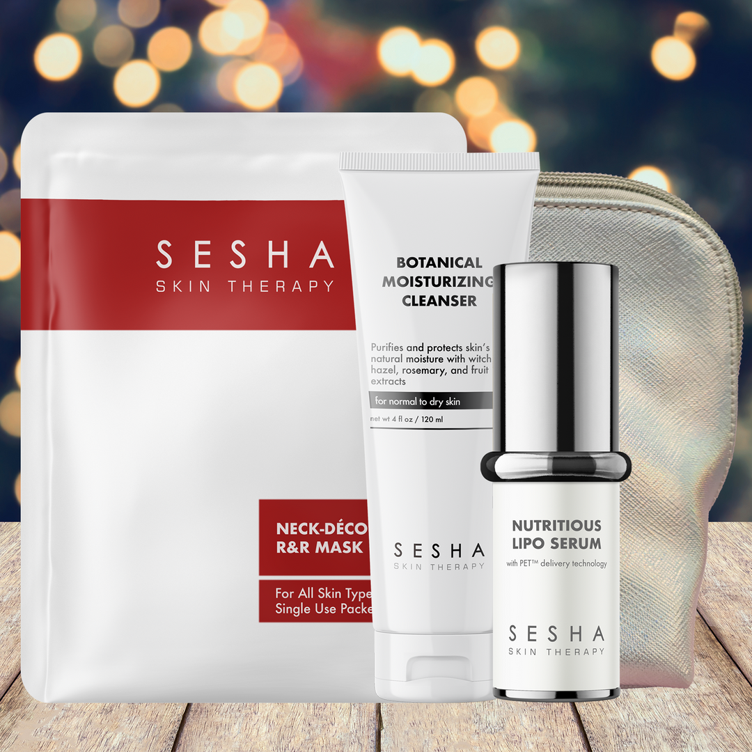 Dry skin - Botanical Moisturizing Cleanser, Nutritious Lipo serum, Free Gift: Neck & Decolletage Mask, and Holo Bag
