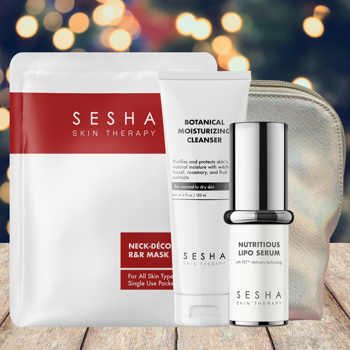 Dry skin - Botanical Moisturizing Cleanser, Nutritious Lipo serum, Free Gift: Neck & Decolletage Mask, and Holo Bag