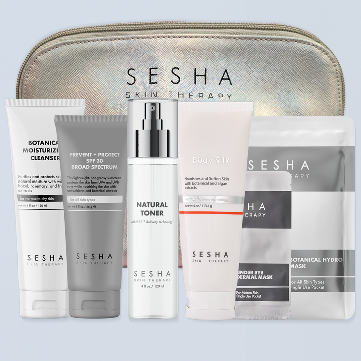 Gift Bag: Botanical Moisturizing Cleanser, Broad + Protect SPF 30, Natural Toner, Botanical Hydro Mask, Under Eye Dermal Mask