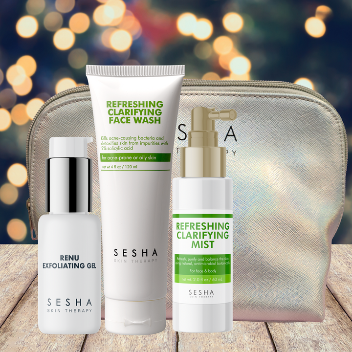 Oily skin - RENU Exfoliating Gel, Clarifying Face Wash, Gift: Refreshing Clarifying mist, Holo Bag