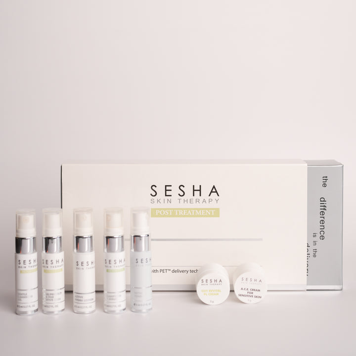 Best post-treatment skincare travel kit by Sesha Skin Therapy, designed for sensitive and treated skin."